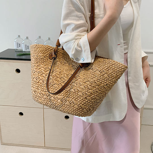 Straw bag women's woven vegetable basket large capacity tote bag