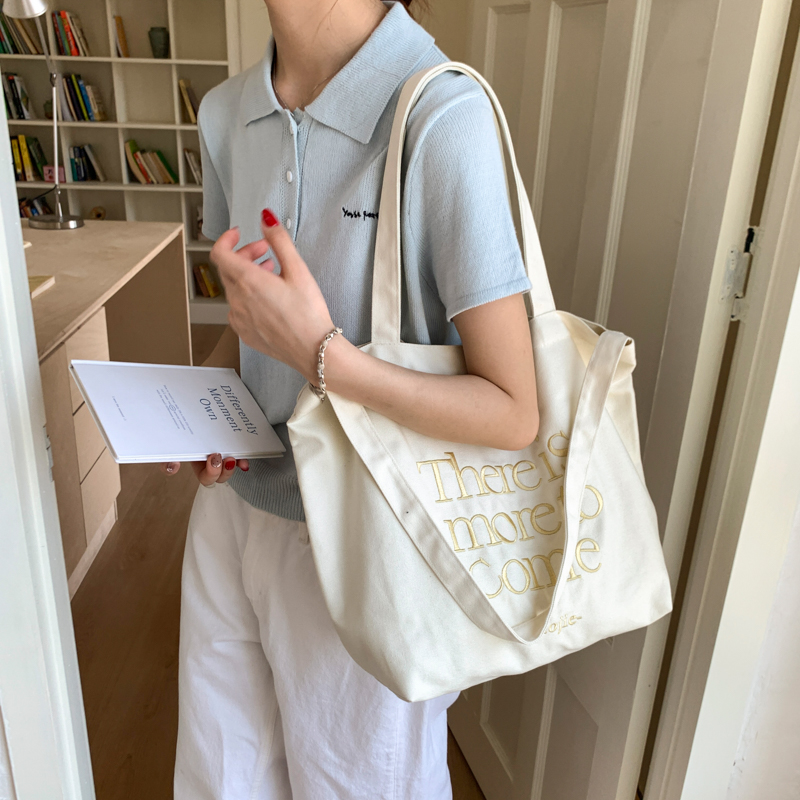 大容量单肩斜挎包女新款百搭通勤购物袋帆布包夏韩版慵懒风托特包 - 图2