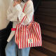 Striped canvas tote bag large capacity shoulder commuter bag