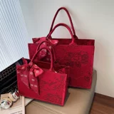 Красная вместительная и большая сумка для невесты, китайский стиль, с вышивкой, для подружки невесты