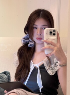 灰粉甜美少女百褶木耳花边发圈