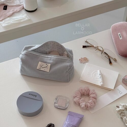 Bellar / larmood Basic girly少女旅行化妆灯芯绒收纳包 2size！ - 图0