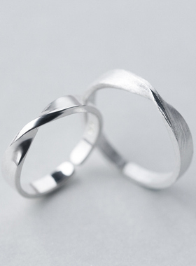 s925纯银莫比乌斯环情侣戒指想见你同款开口拉丝男女对戒指环刻字