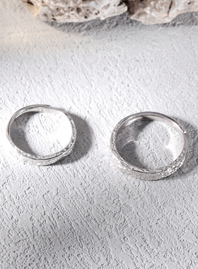 S999纯银微澜心动情侣戒指男女小众设计足银实心甜蚀冰川对戒刻字