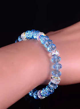 清爽蓝色水晶手链无玻璃通透个性