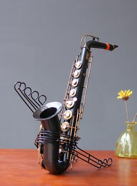 欧式风小提琴铁艺咖啡馆装饰摆件