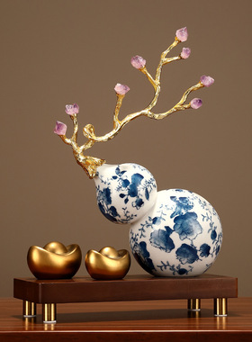 新中式陶瓷葫芦摆件客厅酒柜电视柜高级感福禄装饰品乔迁开业送礼