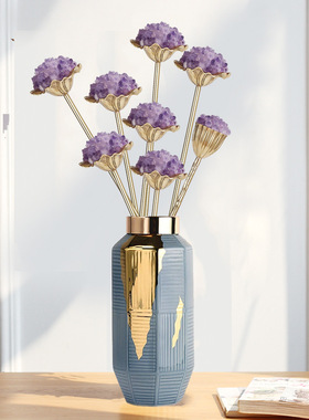 天然紫水晶花招财摆件高级轻奢玄关电视柜客厅软装饰乔迁新居花艺