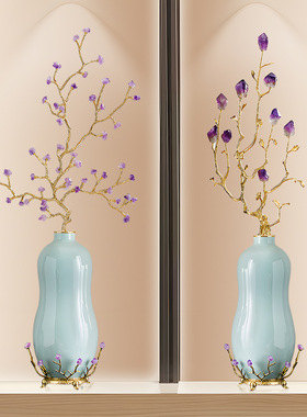 紫气东来水晶摆件轻奢高档招财发财树客厅玄关竖高长大型落地摆件