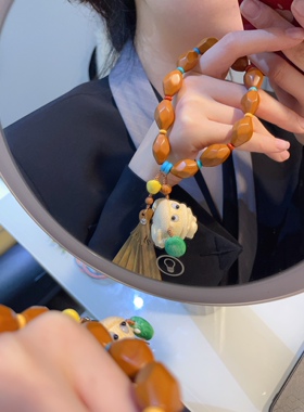 刻面橄榄核原创手持，手串有趣的竹根雕呱呱 绿檀扇子，m豆