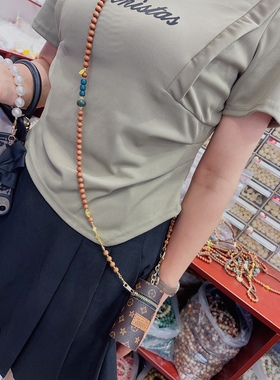 原创新款老山檀斜挂来经典老花皮革口红文玩收纳筒包