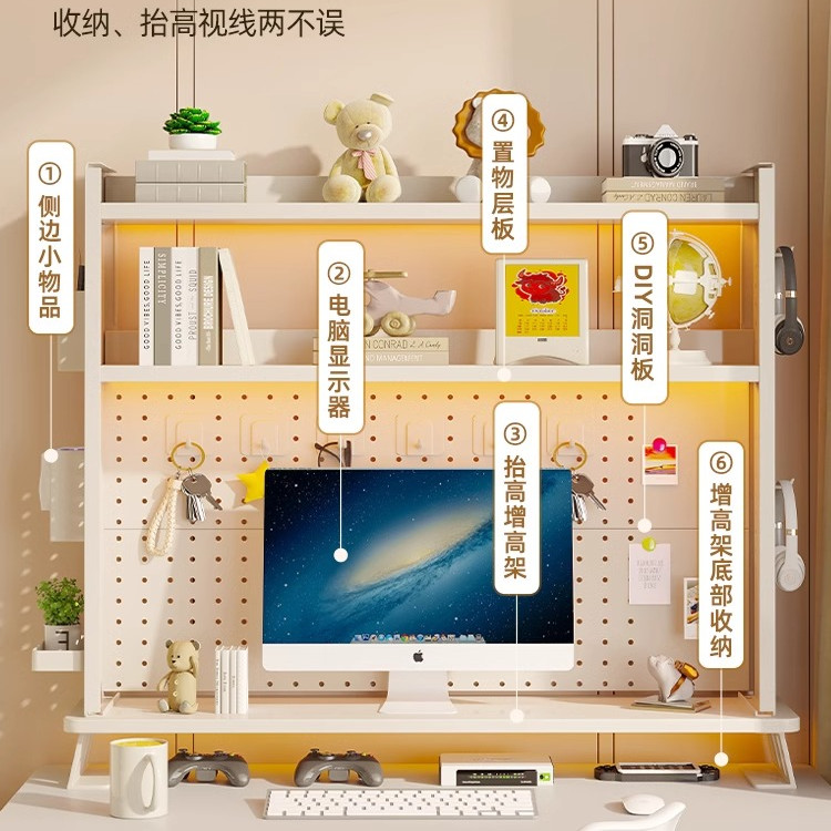 桌面洞洞板置物架书桌电脑显示器增高架桌上铁艺书架多层收纳架子 - 图1