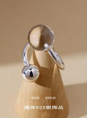 女士925银韩版圆球白水晶戒指