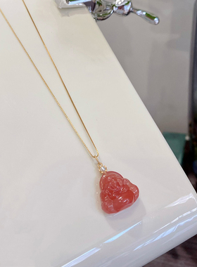 中国风粉色玛瑙佛公女生项链吊坠