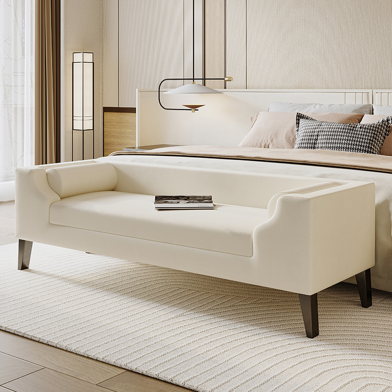 美式卧室床尾凳现代简约布艺床头凳床前沙发床榻更衣间长条沙发凳 - 图0