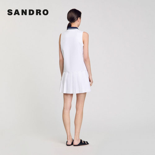 五一出游穿搭SANDRO2025夏季女装法式甜美竖排扣无袖百褶连衣裙 - 图0