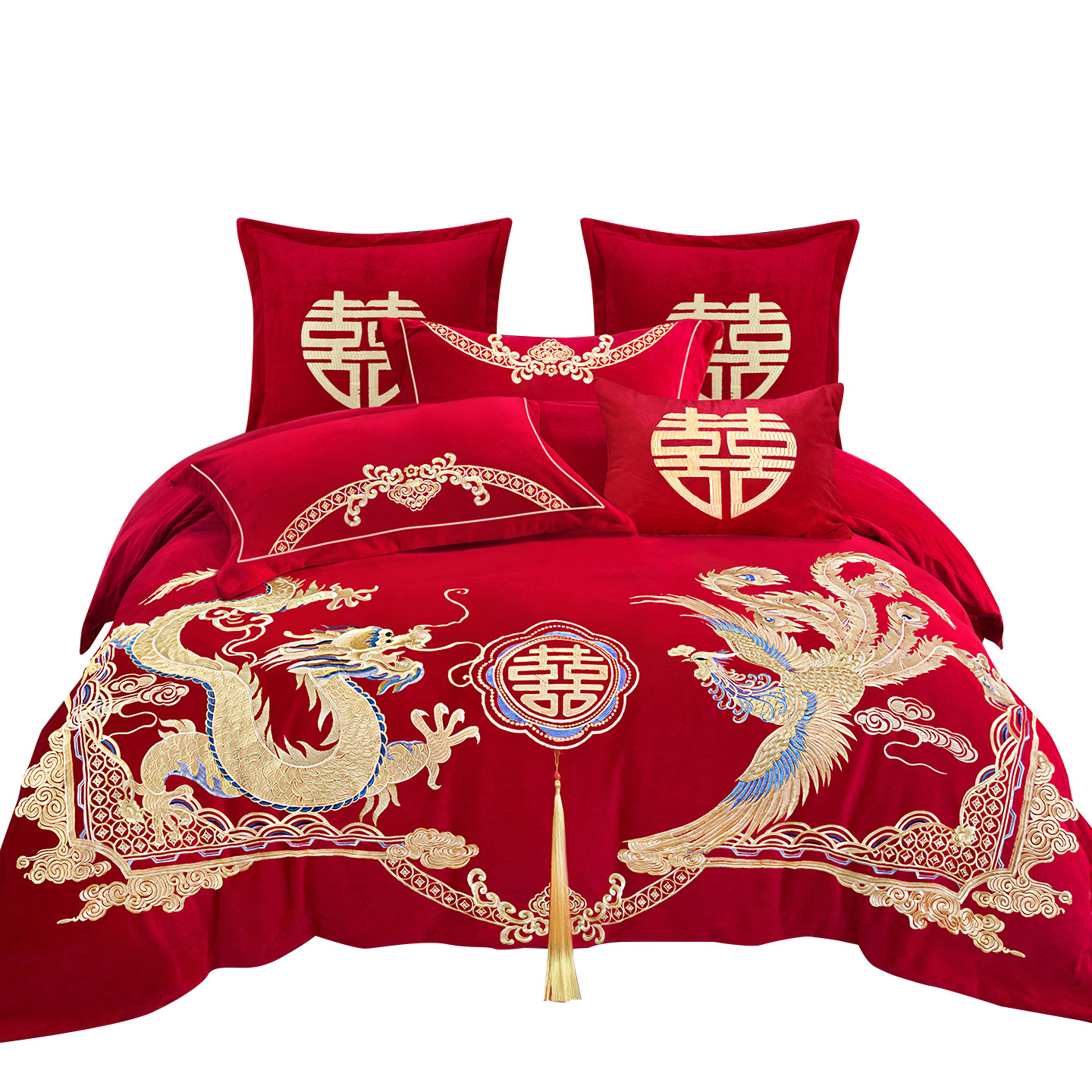 牛奶绒四件套结婚大红色冬季珊瑚绒婚庆刺绣喜庆加厚保暖宝宝绒,淘宝优惠券,粉丝福利购,淘宝优惠卷