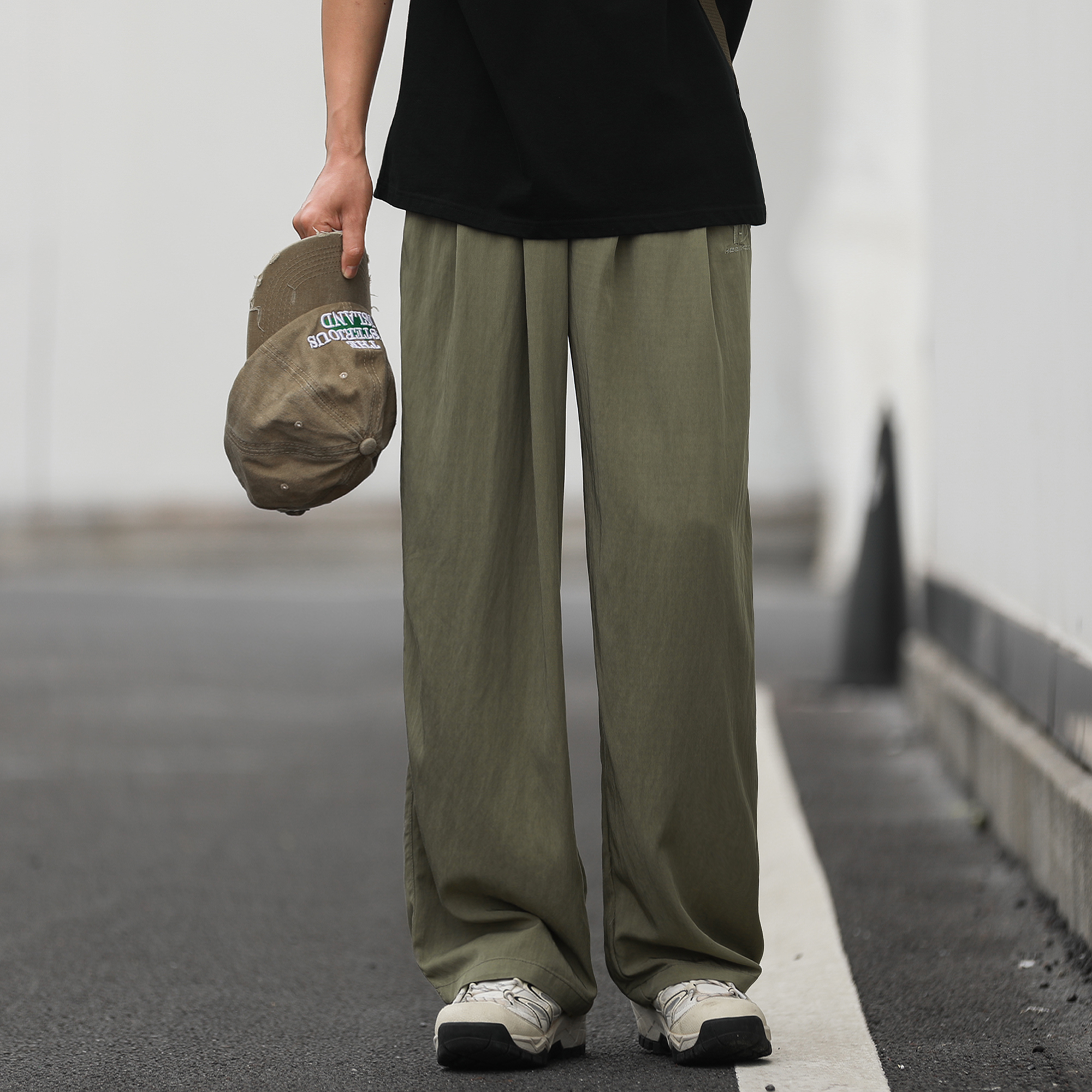 嘿马七作日系复古夏季凉爽透气轻薄刺绣长裤宽松直筒休闲裤子潮牌 - 图0