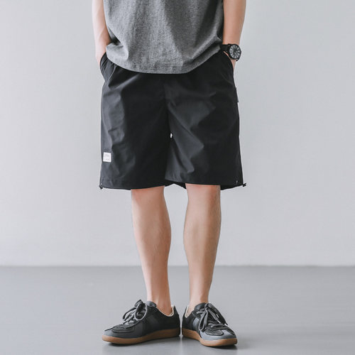 嘿马七作日系复古原创夏季抽绳收口休闲宽松短裤男工装五分裤潮牌 - 图0