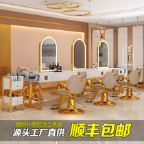 Hairdressing Salon Mirror Desk Hairmirror Desktop Single-Sided Mirror Beauty Hairdressing Mirror Hair Salon Special Marble Mirror Table