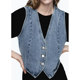 ເສື້ອຢືດ denim ແຂນສັ້ນ ຄໍ V-neck ຂອງແມ່ຍິງ