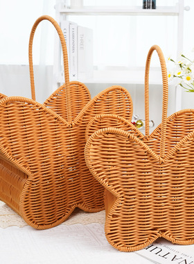 蝴蝶收纳篮家居仿藤编收纳筐桌面摆件手工编织装饰收纳篮伴手礼