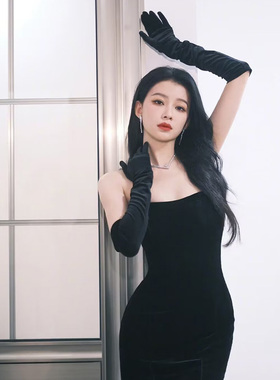 新娘结婚礼服手套黑色加长款复古