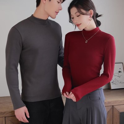 S秋冬加绒加厚同色半高领打底衫女修身显瘦内搭上衣外穿男款