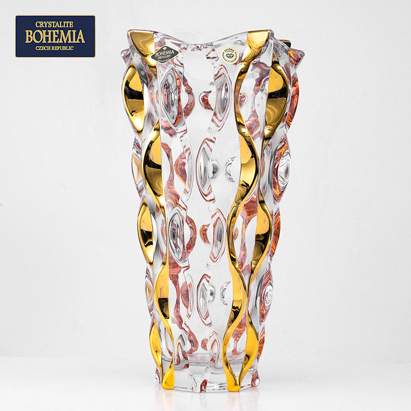 捷克原装进口bohemia水晶描金花瓶 一思家居花瓶