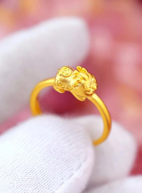 越南沙金铜钱貔貅开口戒指