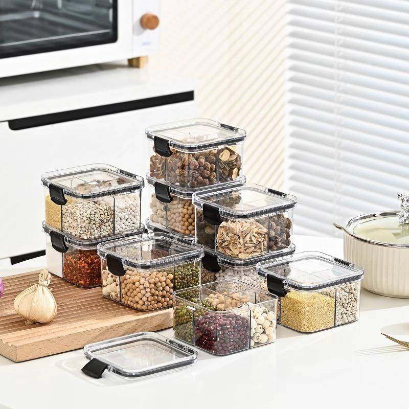 密封罐储物罐茶方形四分格养生花茶包装收纳罐塑料五谷杂粮食品罐,淘宝优惠券,粉丝福利购,淘宝优惠卷