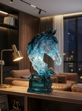 马头透明摆件高级客厅桌面装饰品小众轻奢风窗台边工艺品乔迁礼物