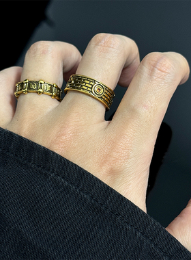 黑金系列六字箴言戒指开口可调节