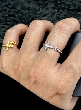 鸢尾花锆石戒指男士精致轻奢高级感开口可调节指环尾戒食指戒男潮