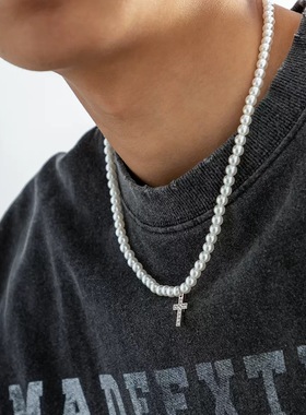 小众轻奢十字架吊坠珍珠项链