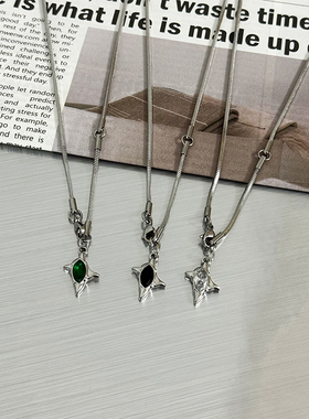 新款双子星锆石项链男钛钢不掉色