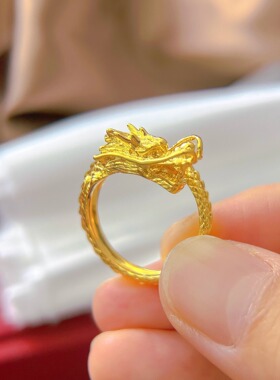 【男士戒指】生肖龙头戒指镀黄金沙金戒指食指中指开口可调节特价
