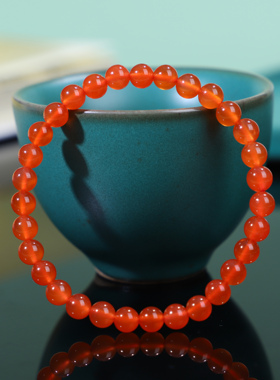 一抹红 高品质南红保山南红保山冰红手串 满荧光感的珠宝级手链