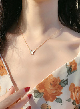 蝴蝶项链女ins冷淡风小众设计感锁骨链简约气质网红个性耳钉套装