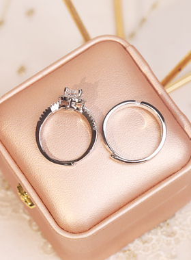 四爪仿真一克拉钻戒情侣结婚女交织排戒戒指婚礼仪式用的一对道具