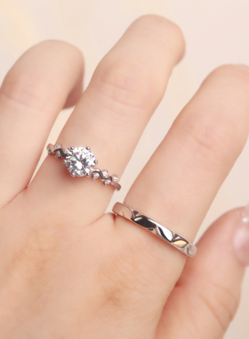 花枝边一克拉六爪仿真钻戒结婚对戒活口可调节戒指婚礼仪式用道具