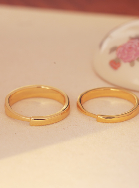 古法仿真沙金戒指双喜字男女活口可调节大小对戒结婚仪式道具