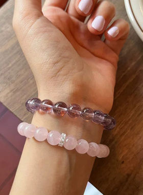 天然粉水晶手链冰透紫手链手串女