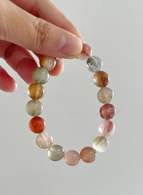 【莫奈花园】水晶手串天然彩兔毛