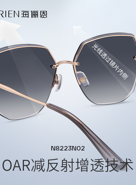 海俪恩新款太阳眼镜女经典无框蝶形修颜大框墨镜潮N8223