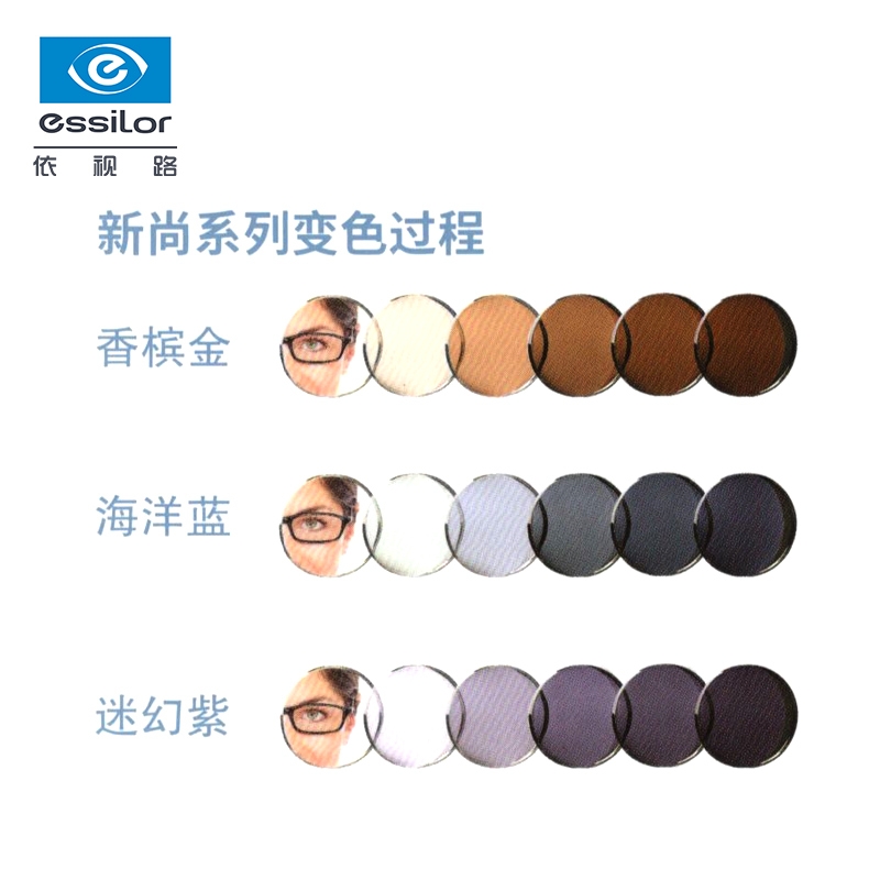 康视顿眼镜专营店依视路全视线新尚/炫镜变色镜片钻晶A3 A4近视镜片1.60 1.591 1片1