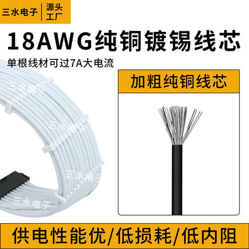 主板24pin包网延长电脑电源ATX24P加长线纯铜镀锡加粗白色包网线 - 图1
