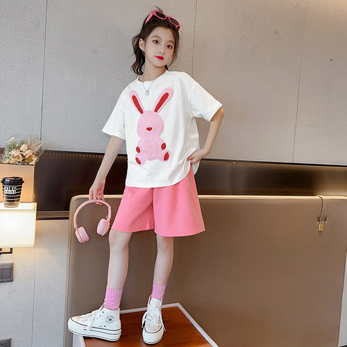 女童夏装套装2026新款洋气时髦儿童运动衣服夏季女大童短袖两件套 - 图1