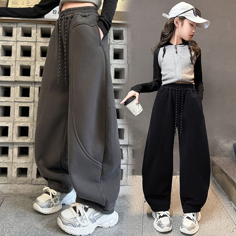 女童裤子秋冬2025新款秋装女孩大童香蕉弯刀裤儿童卫裤加绒运动裤 - 图3