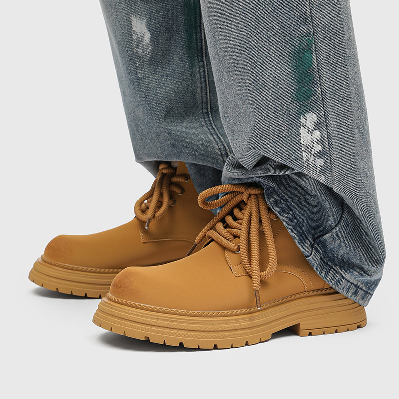 马丁靴男款秋冬季加绒英伦中帮户外复古厚底增高工装登山大黄靴男,淘宝优惠券,粉丝福利购,淘宝优惠卷